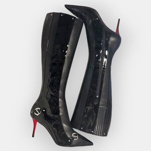 Christian Louboutin CL In The 90s Botta 80 Black Patent Leather Boots Size 37.5